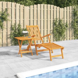 Acacia Wood Outdoor Deck Chair Adjustable Backrest Footrest Folding Table Set