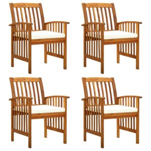 Acacia Wood Outdoor Dining Chairs with Cream Cushions - Set of 4 Patio Comfort