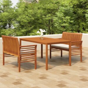 3 Piece Outdoor Dining Set with Cushions Solid Wood Acacia