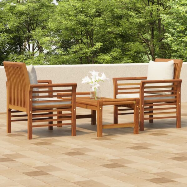 3 Piece Garden Lounge Set with Cushions Solid Wood Acacia