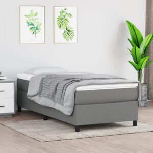 King Single Size Dark Grey Fabric Bed Frame Plywood Slats Sturdy Legs Breathable