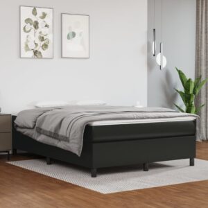 Double Size Faux Leather Box Spring Bed Frame Black Luxurious Supportive Slats