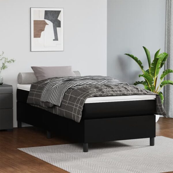 Luxurious King Single Faux Leather Bed Frame Black Plywood Slats Sturdy Support