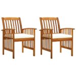 Outdoor Acacia Wood Dining Chairs with Cream Cushions Rustic Patio Furniture