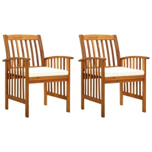 Outdoor Acacia Wood Dining Chairs with Cream Cushions Rustic Patio Furniture