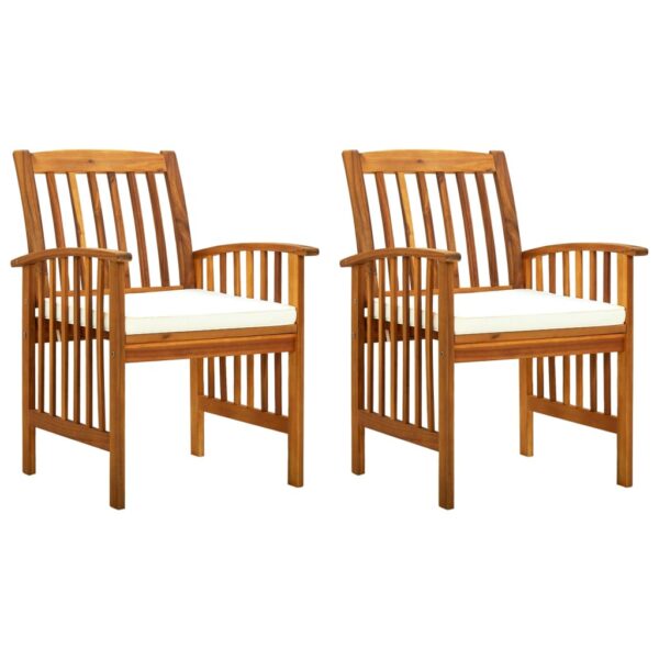 Outdoor Acacia Wood Dining Chairs with Cream Cushions Rustic Patio Furniture