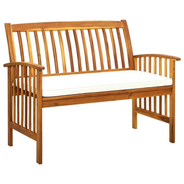 Outdoor Wooden Garden Patio Bench with Cream Cushion Weather Resistant Comfort