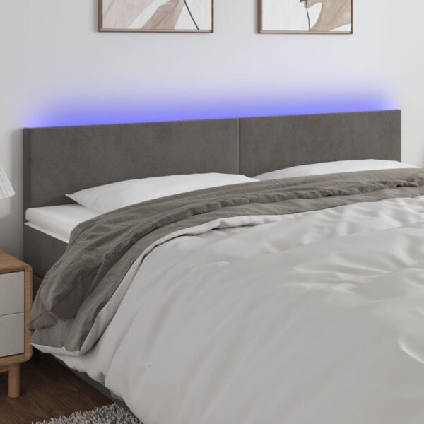 Velvet LED Headboard Dark Grey Adjustable Height Soft Luxurious Comfort Support