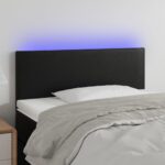 Modern LED Headboard Black Faux Leather Adjustable Height Colorful Lights