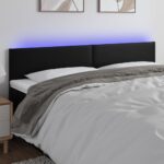 Modern Black Faux Leather Headboard with Colorful LED Lighting Adjustable Height