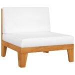 Outdoor Sectional Middle Sofa Solid Acacia Wood with Cream White Cushions