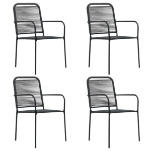 Set of 4 Black Cotton Rope Woven Outdoor Patio Chairs with Steel Frame