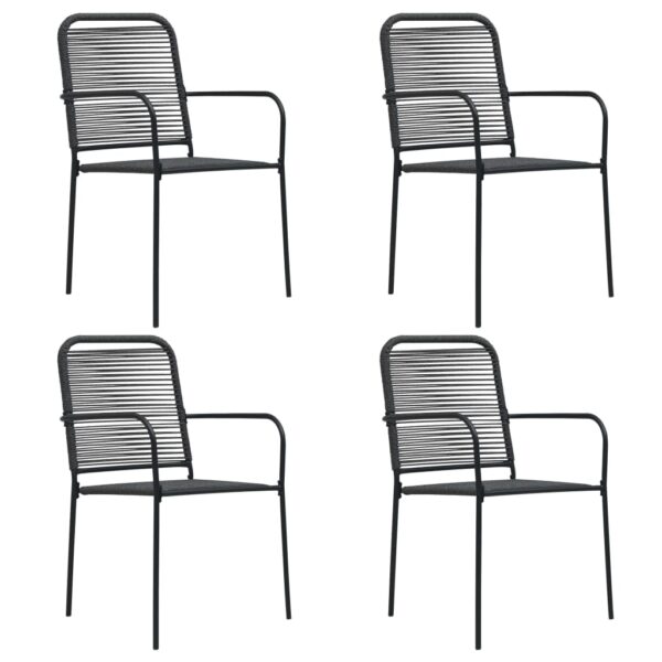 Set of 4 Black Cotton Rope Woven Outdoor Patio Chairs with Steel Frame