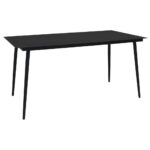 Modern Outdoor Garden Patio Dining Table Black Glass Top Powder-Coated Steel