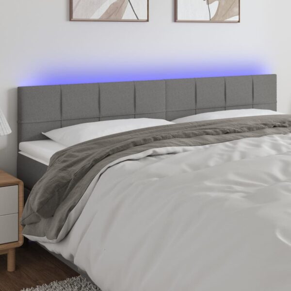 Fabric LED Headboard Dark Grey Adjustable Height USB Colorful Lighting