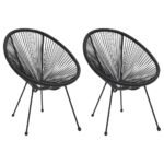 Set of Two Rattan Garden Moon Chairs Outdoor Patio Furniture Comfort Black