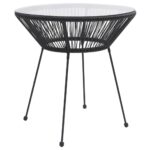 Outdoor Rattan Look Garden Dining Table Tempered Glass Top Weather Resistant