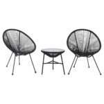 3 Piece Outdoor Dining Set PVC Rattan Black