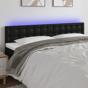 Modern Black Faux Leather Headboard with Colorful LED Lighting Adjustable Height