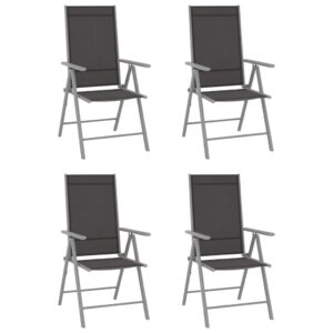 Set of 4 Textilene Reclining Folding Garden Chairs Outdoor Patio Furniture Black