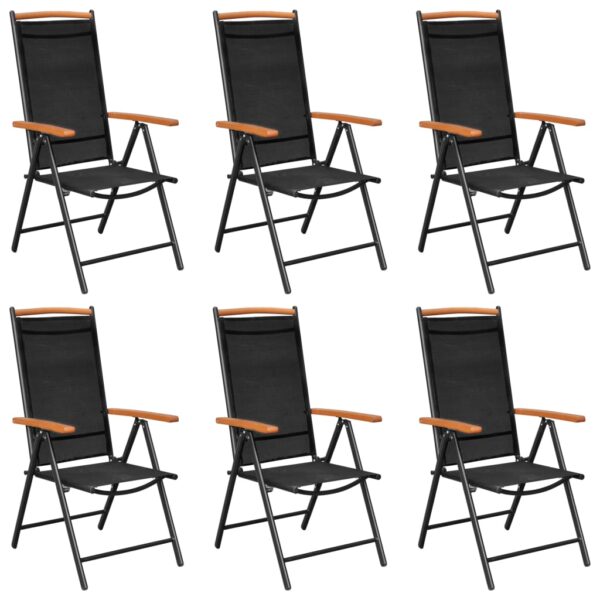 Folding Outdoor Garden Patio Chairs Set of Six Reclining Textilene Black