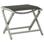 Folding Footrest Stool Black Silver Textilene Aluminium Outdoor Portable Durable