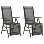 Adjustable Reclining Garden Chairs Set of Two Textilene Fabric Outdoor Patio