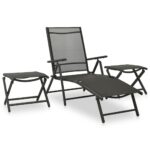 Outdoor Garden Lounge Set Textilene Adjustable Backrest Aluminium Black Patio