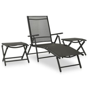 Outdoor Garden Lounge Set Textilene Adjustable Backrest Aluminium Black Patio