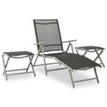 Outdoor Garden Lounge Set Textilene Aluminum Adjustable Backrest Foldable