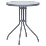 Elegant Round Outdoor Garden Table Light Grey Glass Top Steel Frame Easy Clean