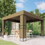 Outdoor Garden Gazebo Double Roof Canopy Shelter Water-Resistant Taupe Patio