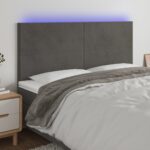 Velvet LED Headboard Dark Grey Adjustable Height Soft Luxurious Comfort Support