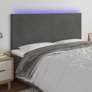 Velvet LED Headboard Dark Grey Adjustable Height Soft Luxurious Comfort Support