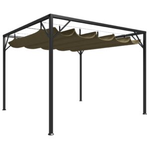 Outdoor Patio Gazebo Retractable Roof UV Water Resistant Polyester Taupe Shade