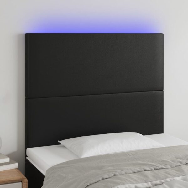 LED Headboard Black 80x5x118/128 cm Faux Leather