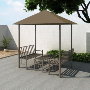 Garden Pavilion with Table and Benches 2.5x1.5x2.4 m Taupe 180 g/m²