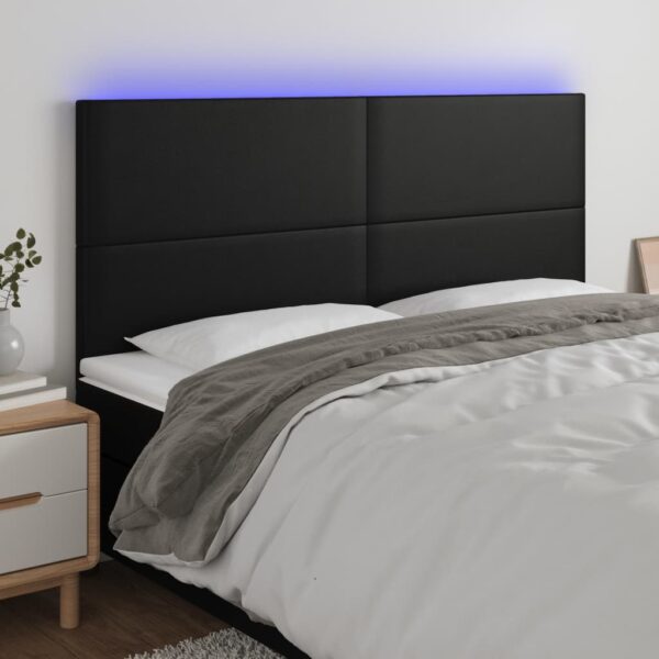 Modern Black Faux Leather LED Headboard Adjustable Height Stain-Resistant