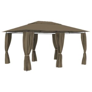 Outdoor Garden Gazebo with Curtains Taupe Water-Resistant UV Protected Patio