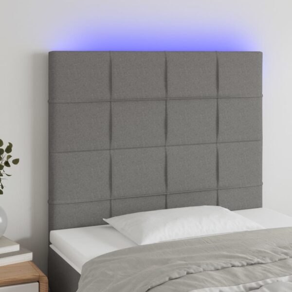 Adjustable Fabric Headboard with Colorful LED Lights Dark Grey Breathable