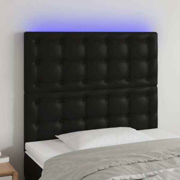 LED Headboard Black 100x5x118/128 cm Faux Leather