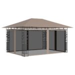 Gazebo with Mosquito Net 4x3x2.73 m Taupe 180 g/m²