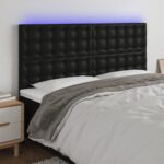 Modern Black Faux Leather Headboard with Colorful LED Lighting Adjustable Height