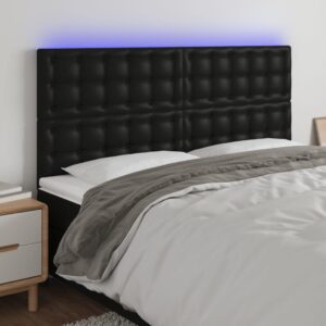 Modern Black Faux Leather Headboard with Colorful LED Lighting Adjustable Height