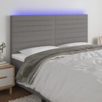 Modern LED Headboard Dark Grey Adjustable Height Fabric with Colorful Lights