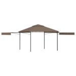 Durable Outdoor Gazebo Shelter with Double Extending Roofs Taupe Polyester