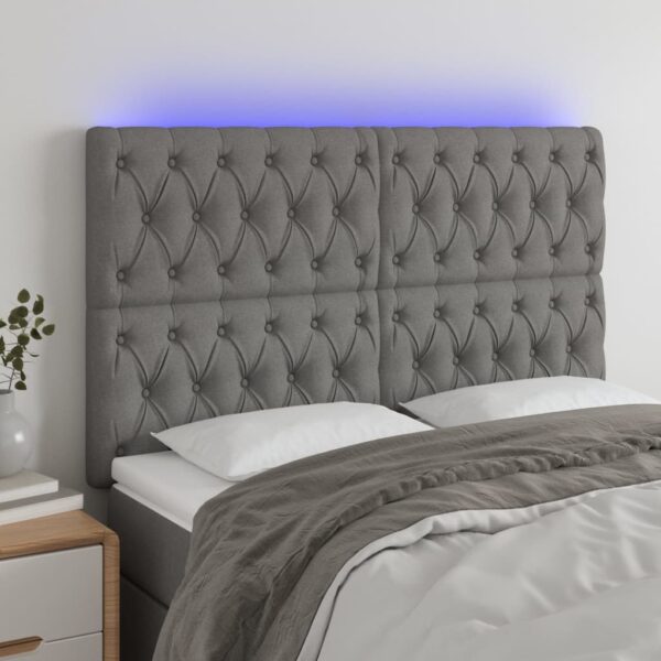 Modern LED Light Up Headboard Dark Grey Adjustable Fabric Elegant Bedroom Decor