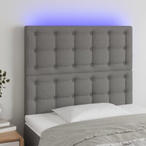 Fabric Upholstered Headboard with Colorful LED Lights Adjustable Dark Grey