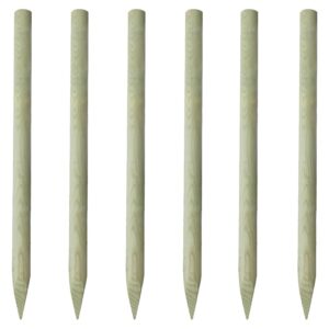 Wooden Fence Posts Set of Six Garden Fencing Stakes Rot Resistant Green Treated