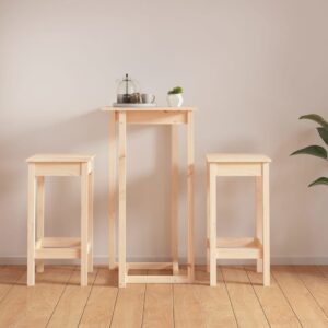 Rustic Solid Pine Wood Pub Table Set - 3 Piece Bar Furniture with Sturdy Top